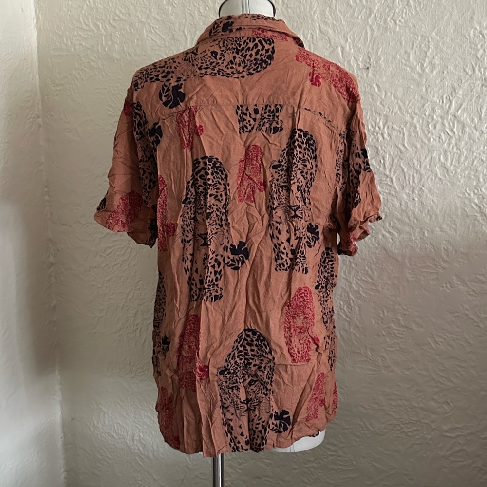 Raga Man Tan Jungle Cat Short Sleeve Button Up Shirt XL - Picture 4 of 7